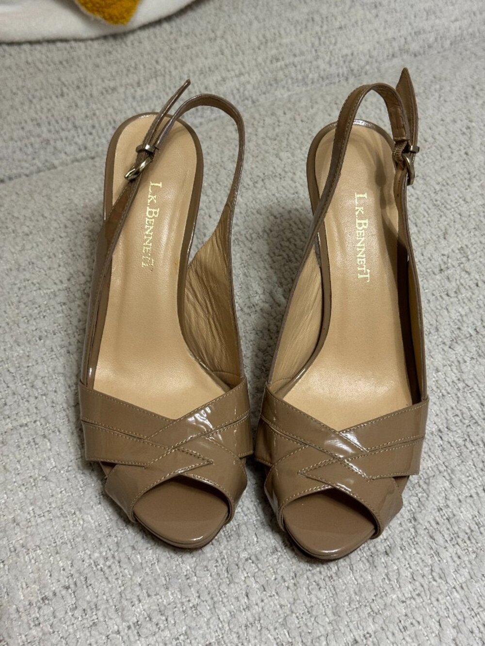 L.K. Bennett London Size 36 3 UK 5 US Leather Nude Peep Toe Sling Back Heels